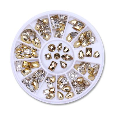 China Double Sided Nail Art Decorations Nails Tips Gold Heart Water Drop Shape Art Rhinestone Wheel Charms 3D Nail Widly for sale