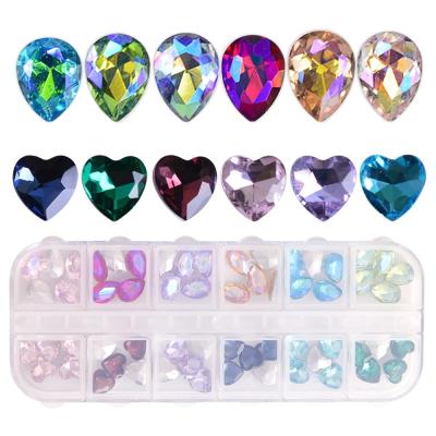 China Widly Water Drop Heart Crystal Colorful Diamond Gems DIY Nail Accessories Nail Charms 3D Nail Rhinestones for sale