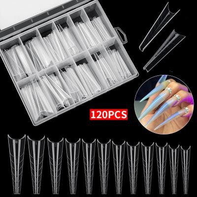 China Quick Building UV Builder Gel Extension Stilettos Nail Poly Nail Art Tip DIY Nail Mold Double Clear French Forms 120pcs Forms for sale