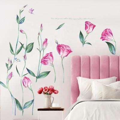 China No Remaining Removable Wall Decal SK9330 Vinyl DIY Self Adhesive Pink Rose Flower Sticker for sale