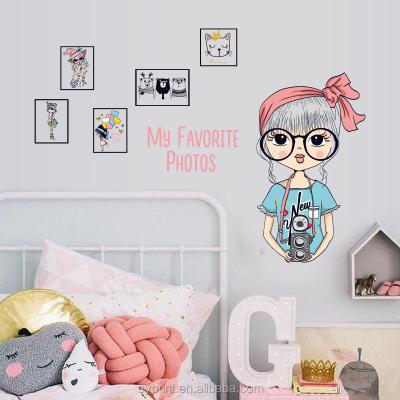 China No Residue Other HM61001 Fashion Girl Photo Frame DIY Hallway Home Bedroom Kids Room Decorate Removable Self Adhesive Wall Sticker Wall Decal for sale