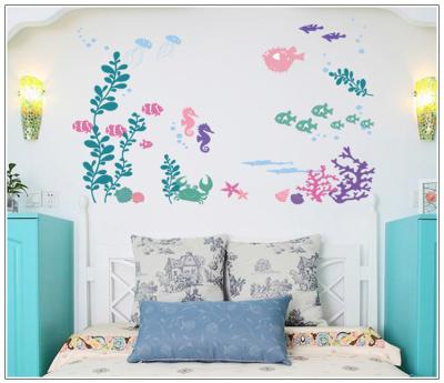 China Transparent WALL STICKER DF5107 PVC Ocean Fish DIY Sea World Bedroom Stickers for sale