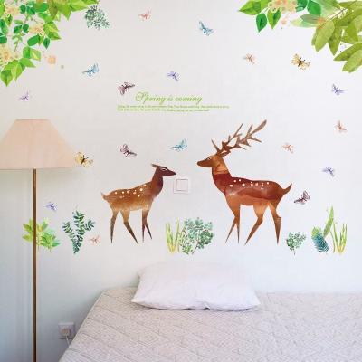 China WALL STICKER SK9176 Tree Sika Deer Butterfly Creativity DIY Home Sticker Wall Decal Forest Animal Muurstickers for sale