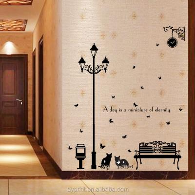 China No Other Residue Decor SK9180 Wall Sticker Park Bench Street Lamp Cat Street Light DIY Home Bedroom TV Decorative Wall Decal for sale