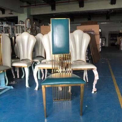 China Durable ect high end stainless steel PU backrest ribs banquet hall golden wire shaped chair /strong for sale