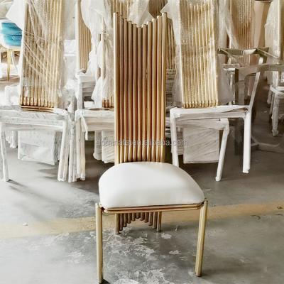 China Modern Wholesale Gold Banquet Frame High Grade Stainless Steel Special Shaped Wedding Ribs Chairs for sale