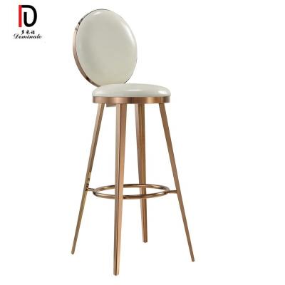 China Hotel Chair High Stool White Leather Modern Baroque Rose Gold Wedding Stainless Steel Barstools Bar Chair for sale