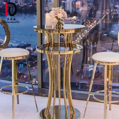 China Hotel Chair Events Furniture Stainless Steel Gold Round Glass Top Cocktail Table for sale