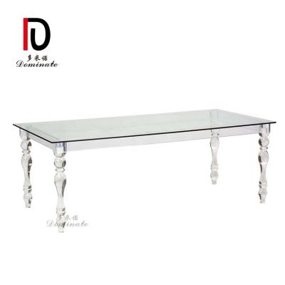 China Modern Design Clear Acrylic Rectangular Glass Adjustable Wedding Banquet Dining Table With Leg For Wedding for sale