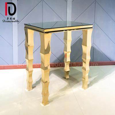 China Stainless Steel Party Gold Stainless Steel Frame Tempered Glass Square Cocktail Table for sale