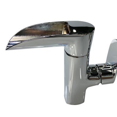 China Metered Faucets Bathroom Deck Mounted Modern Style Waterfall Faucet Black Brushed Cold And Hot Water Tap for sale