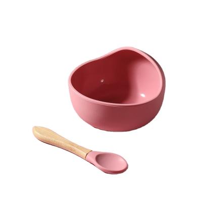 China New Products Bpa Free Kids Silicone Bowl Spoon Set Baby Feeding Gife Bamboo Silicone Dish Dinner Dish With Suction Cup for sale