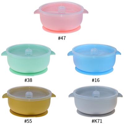 China BPA Free Food Grade Children's Tableware Silicone Feeding Bowl With Lid Anti-Drop Suction Cup Bowl Baby Silicone Bowl for sale