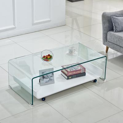 China High Quality Glass Top Center Coffee Table MDF White Wooden Base For Living Room Tempered Glass Tea Table for sale