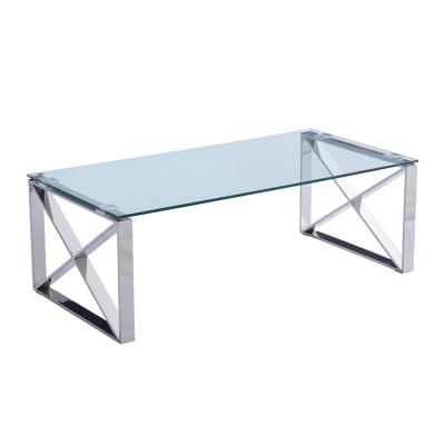 China Contemporary Modern Rectangle Style Lliving Room Furniture Stainless Steel Metal Tempered Glass Silver Coffee Table for sale