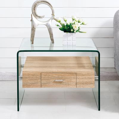 China Modern Tempered Glass Wooden Storage Bed Side Table for sale