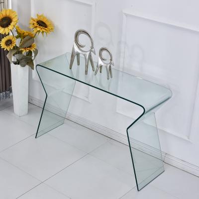 China Simple Luxury Transparent Lean Bent Foyer Table For Hallway Decorative Living Room for sale