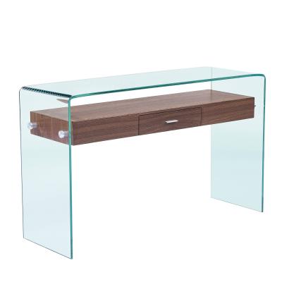 China Simple All Modern Curved Clear Glass Console Table With Drawers Fireplace Table For Small Space for sale