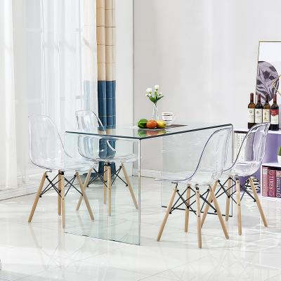 China Narrow Tempered Glass Home Furniture Space Saving Dining Table Set Long for sale