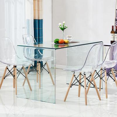 China Modern Rectangle U Shape Tempered Glass Kitchen Dining Table Desk TRANSPARENT 4 Seater Design For Sale for sale