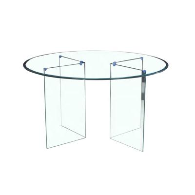 China Best Selling Modern Decoration Home Furniture Wholesale Tempered Round Clear Glass Dining Table With V Shape Glass Frame for sale