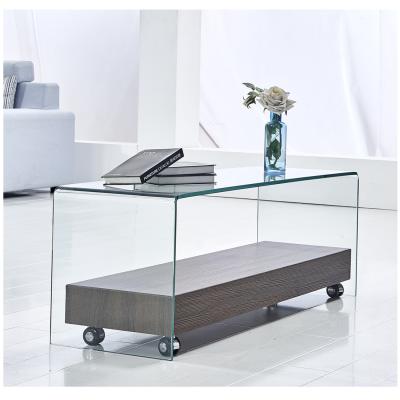 China Large Tempered Glass ECO Wood Led TV Wall Floor Stand Table With Storage for sale