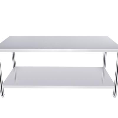 China Restaurant Canteen Hotel Food Shop Stainless Steel Dining Table With Lower Shelf Operation Table 2 Layers Storage Shelf for sale