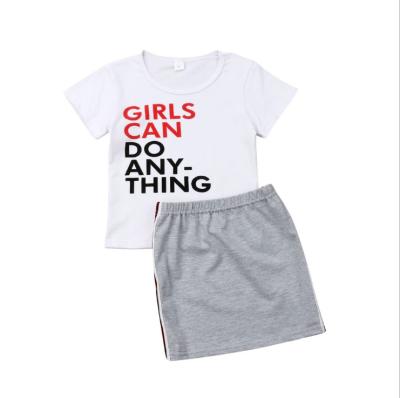 China 2021 summer loose clothing new children's cotton and breathable letter T-shirt short skirt girl's casual pure suits for sale