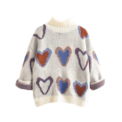 China Cute Pattern Hot Selling Quick Dry Girl's Heart Sweaters Turtle Neck Anti-wrinkle Breathable Sweater for sale