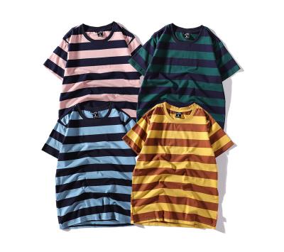 China High Quality Custom Men's T-shirts Anti-wrinkle Cotton Striped T-shirts Stripe Mens Stripe T-shirt Men Casual for sale