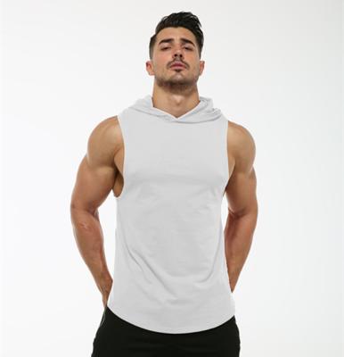 China High Quality Custom Logo Cotton Sports Hooded Vest Men's Gym Wear Mens Fitness Trainer Shirt QUICK DRY With Hat For Men for sale