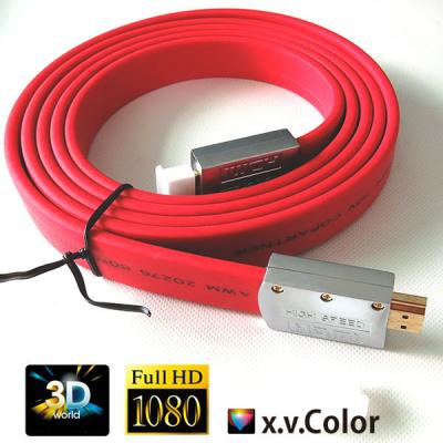 China RED HDMI Flat Cable with Gold Plated Zinc Alloy Connector, Supports 3D/Ethernet for sale