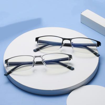 China Fashionable Custom Made Blue Lightweight Anti Glass Square Men Metal Frame Eyewear Glasses Men for sale