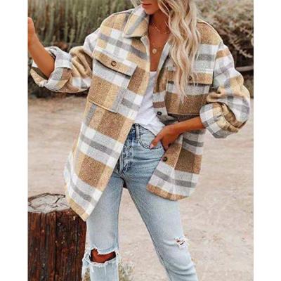 China New Arrival Anti-Wrinkle Short Plaid Jacket Color Block Crop Women Casual Jacket Woman for sale