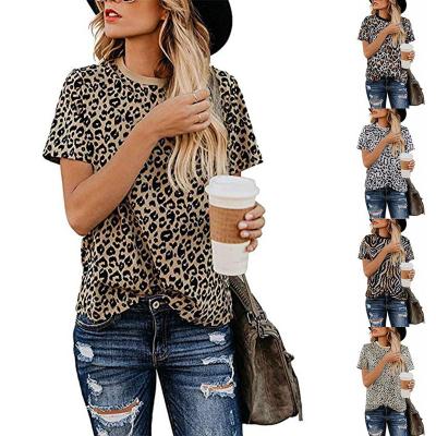 China 2022 Women Breathable Leopard Twist Off Shoulder Short Sleeve T-Shirt for sale