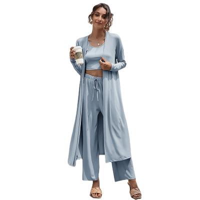 China 2022 Hot Sale Breathable Casual Ladies 3 Piece Pajamas Sets Womens Lounge Wear Womens Sleep Wear Cotton Pajamas For Women Set for sale