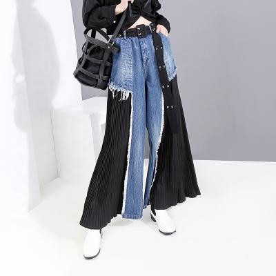 China High Quality Custom Made Polyester Splice Denim Fringe Sweatpants Women QUICK DRY for sale