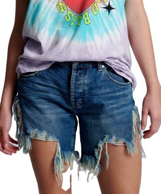 China 2022 Spring Fashion Ladies New Product Anti-Wrinkle High Waist Washed Raw Edge Ripped Denim Shorts for sale