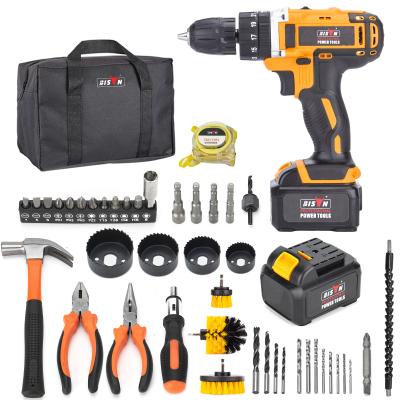 China BISON 10mm lithium battery mini impact drill 18v 20v 24v brush drill electric portable cordless drill machine combo kit tool kits for sale