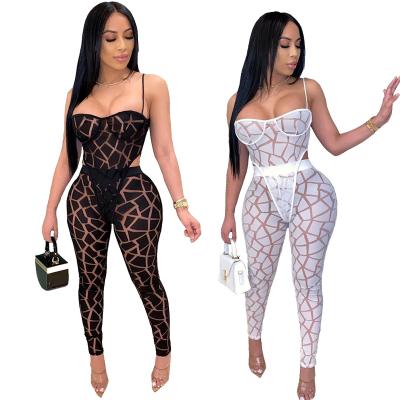 China Spandex/Polyester 20210 2 pcs hot hollow out mesh dress lingerie set sexy womenwomen outfit see through crop top and pants sets Mesh Backless d for sale