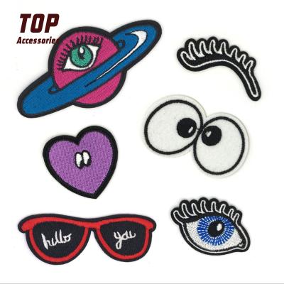 China Factory Price 3D Handmade Embroidery Patches Logo Sew On Eye Embroidery Applique for sale