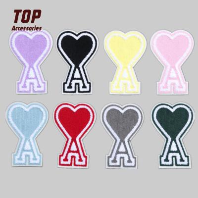 China Handmade Heart Shaped Iron On Chenille Patch Down Jacket Repair Patch for sale