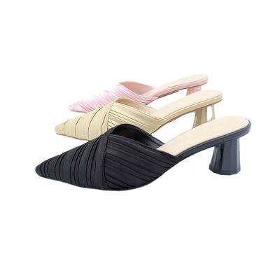 China PU Supplier China Latest Summer Low Heel Sandals Chunky High Heel Ladies Shoe Slippers for sale