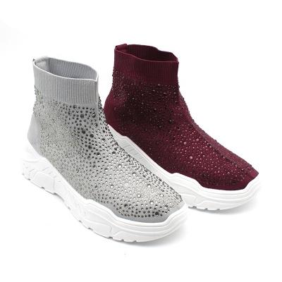 China Wholesale Fashion Trend Women Comfortable Shoes Fly Knit Upper Shinny Diamond Casual Sneakers Girls Ladies Sports Shoes for sale