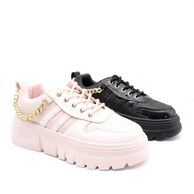 China PU New Arrival Sneaker Trainer Fashion Back Chain Women Ladies for sale