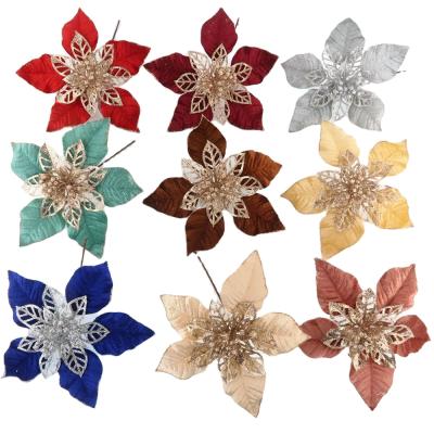 China Wholesale Artificial Poinsettia Home Decor Flowers Christmas Cloth Stitch 19002 Single Artificial for sale