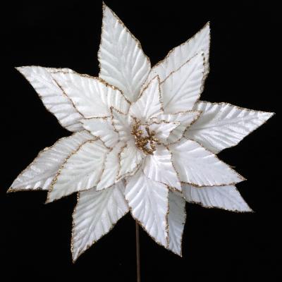 China White Poinsettia Artificial Flower Fabric Events Decoration Christmas Velvet Flower 89448 Christmas Tree Decorations Wholesale for sale