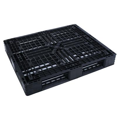 China Lightweight 1200*1000mm Open Deck Vented Grid HDPE Disposable Packaging Black Recycled Plastic Pallet With 6 Runners for sale