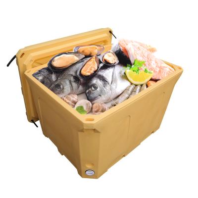 China Large 600L Large Capacity Storage HDPE Heavy Duty Regular Double Wall Stackable Insulated Fish Boxes With Lid for sale