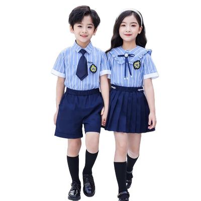 China Children suits children's student primary students hot sale style school uniforms models school uniforms back to school uniforms and secondary school uniforms striped short-sleeved shirts for sale